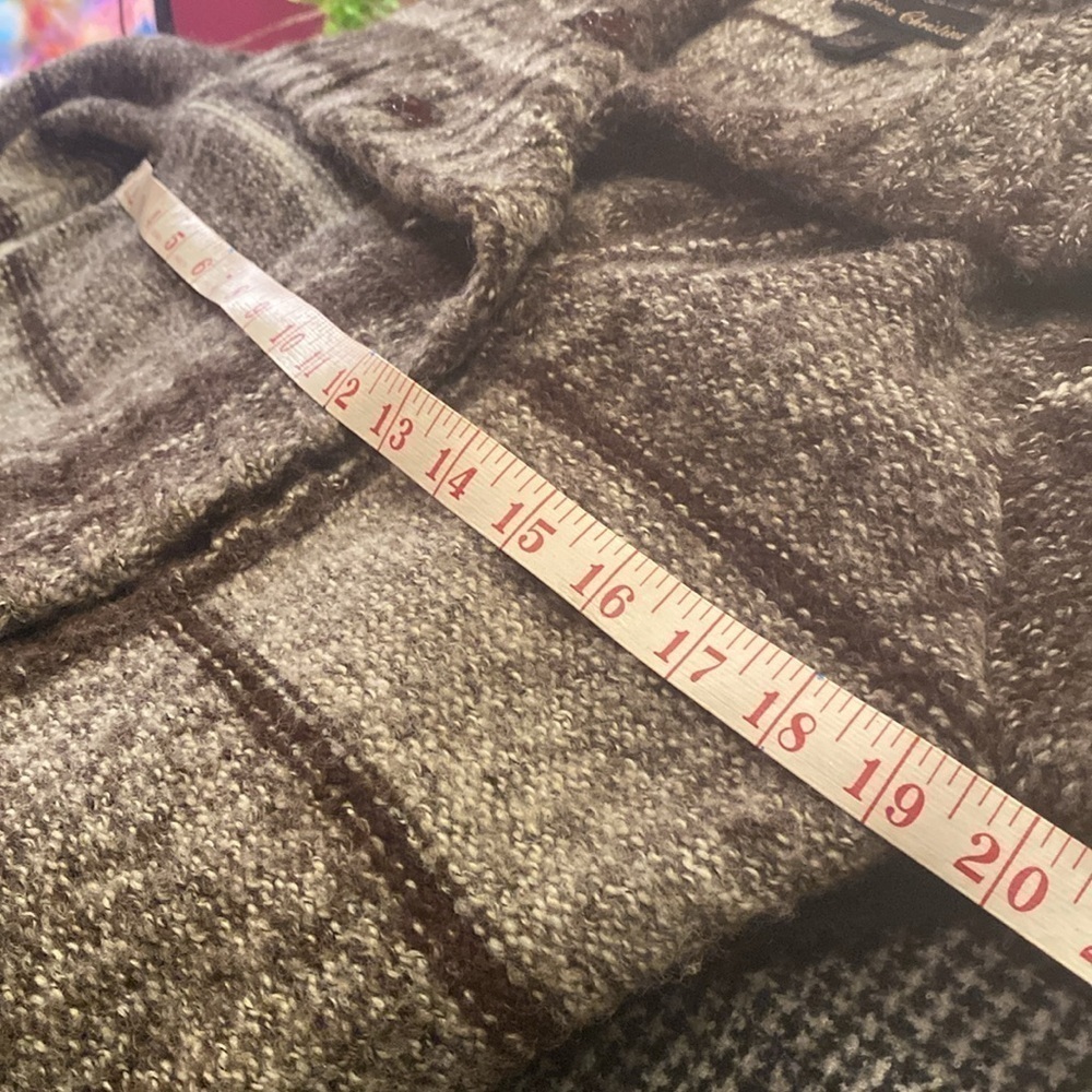 Marisa Christina Charcoal Grey Plaid Wool Sweater Cardigan Jacket size Large - Picture 9 of 9